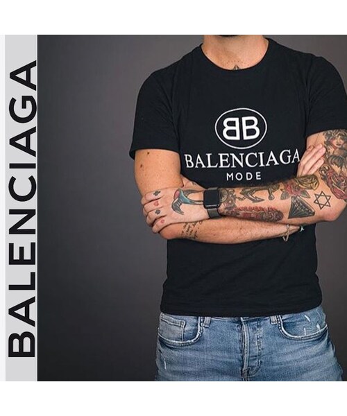 ★バレンシアガ BB モード メンズ ロゴ Tシャツ ブラック着丈75cm