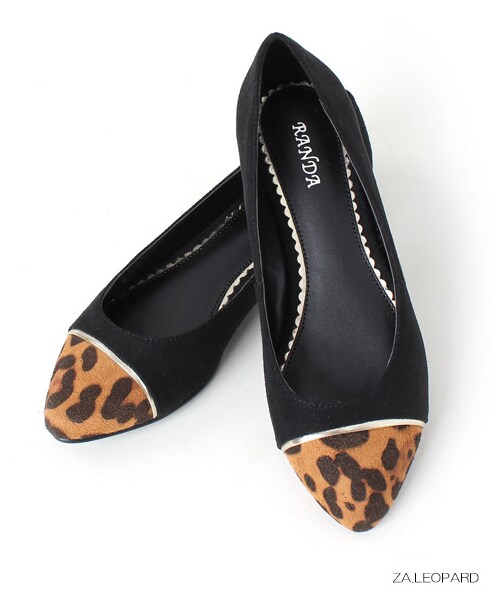 RANDA（ランダ）の「【再値下げ★33%OFF】トゥキャップカラーコンビフラットパンプス/ES2973（ヒール0-3cm・レディース・チャコール/レオパード/ネイビー/ブラック・L/M/S/LL）」の4枚目の写真