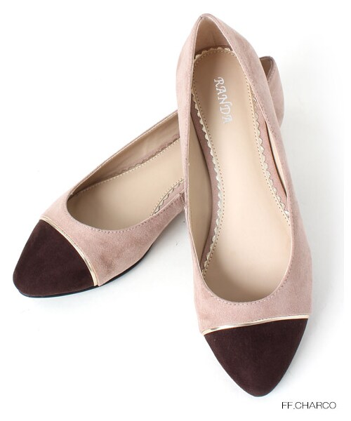 RANDA（ランダ）の「【再値下げ★33%OFF】トゥキャップカラーコンビフラットパンプス/ES2973（ヒール0-3cm・レディース・チャコール/レオパード/ネイビー/ブラック・L/M/S/LL）」の2枚目の写真