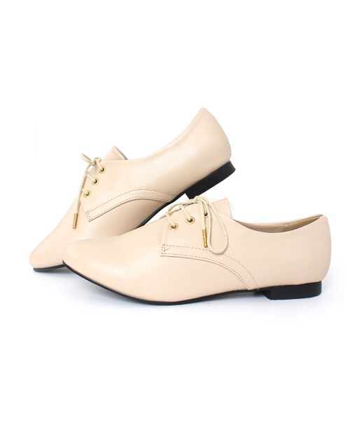 RANDA（ランダ）の「シンプルレースアップシューズ/CS3094（ヒール0-3cm・レディース・ベージュ/ブラックエナメル/ブラックスムース・L/M/S/LL）」の7枚目の写真