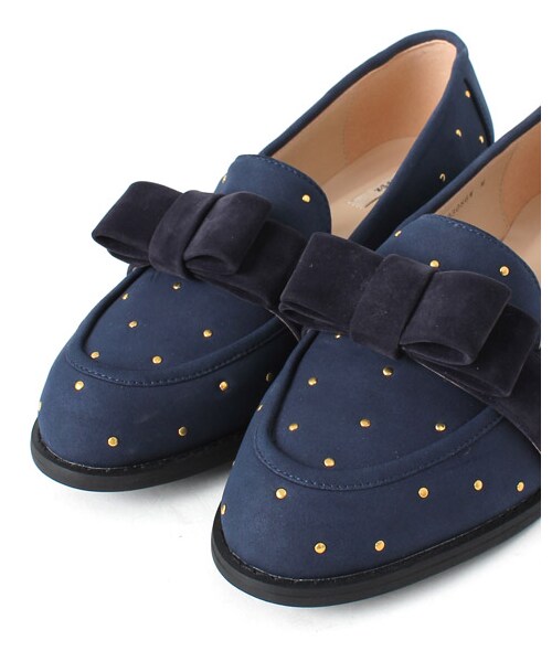RANDA（ランダ）の「【再値下げ★28%OFF】スタッズリボンローファー/ES3086（ヒール0-3cm・レディース・ネイビー/ピンク/ベージュ/ブラック・L/M/S/LL）」の5枚目の写真