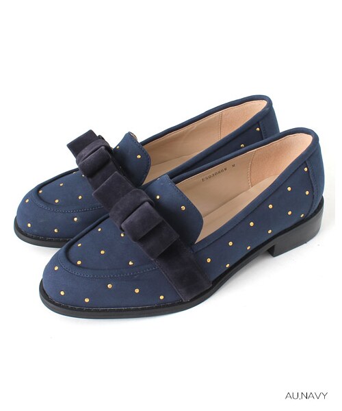 RANDA（ランダ）の「【再値下げ★28%OFF】スタッズリボンローファー/ES3086（ヒール0-3cm・レディース・ネイビー/ピンク/ベージュ/ブラック・L/M/S/LL）」の3枚目の写真