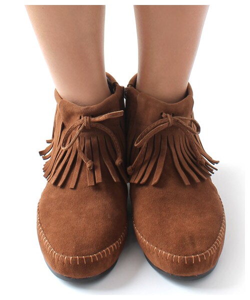 RANDA（ランダ）の「【再値下げ★38%OFF】リボンフリンジショートブーツ/KB2952（ヒール0-3cm・レディース・レッド/キャメル/ダークブラウン/ブラック/ブルー・L/M/S/LL）」の10枚目の写真