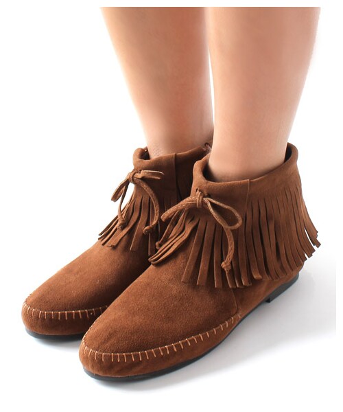 RANDA（ランダ）の「【再値下げ★38%OFF】リボンフリンジショートブーツ/KB2952（ヒール0-3cm・レディース・レッド/キャメル/ダークブラウン/ブラック/ブルー・L/M/S/LL）」の11枚目の写真