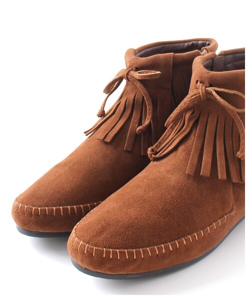 RANDA（ランダ）の「【再値下げ★38%OFF】リボンフリンジショートブーツ/KB2952（ヒール0-3cm・レディース・レッド/キャメル/ダークブラウン/ブラック/ブルー・L/M/S/LL）」の6枚目の写真