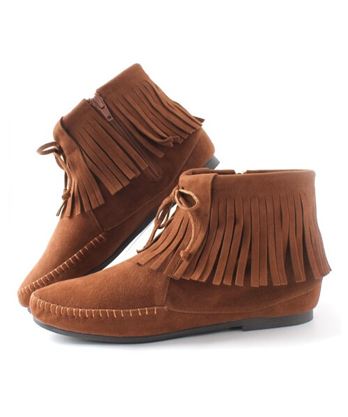 RANDA（ランダ）の「【再値下げ★38%OFF】リボンフリンジショートブーツ/KB2952（ヒール0-3cm・レディース・レッド/キャメル/ダークブラウン/ブラック/ブルー・L/M/S/LL）」の9枚目の写真