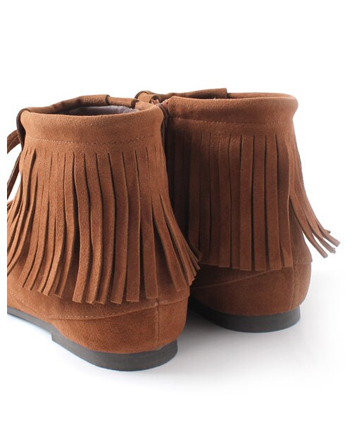 RANDA（ランダ）の「【再値下げ★38%OFF】リボンフリンジショートブーツ/KB2952（ヒール0-3cm・レディース・レッド/キャメル/ダークブラウン/ブラック/ブルー・L/M/S/LL）」の7枚目の写真