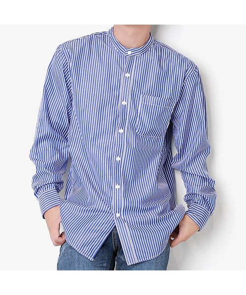 FitUs（フィットアース）の「ハイネックストライプ柄シャツ（シャツ/ブラウス・レディース・ブラック/ブルー・M(S-M)/L(M-L））」の3枚目の写真