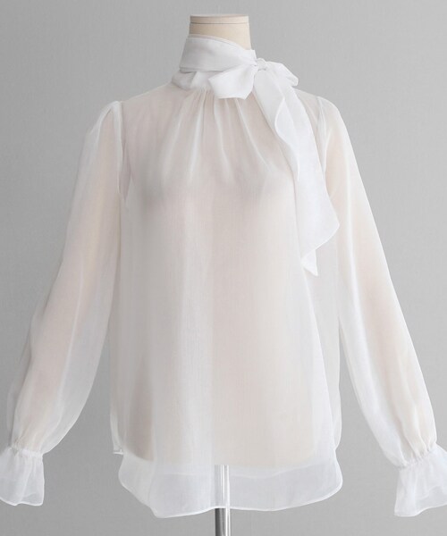 DHOLIC（ディーホリック）の「ネックストラップシアーブラウス（シャツ/ブラウス・レディース・ブラック/ホワイト/グレー・FREE）」の2枚目の写真