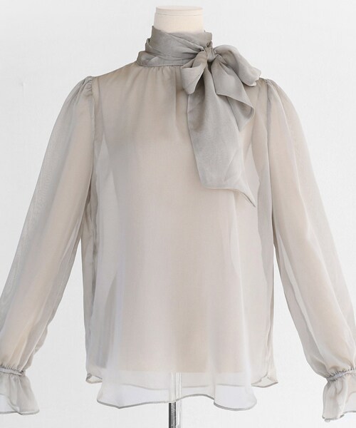 DHOLIC（ディーホリック）の「ネックストラップシアーブラウス（シャツ/ブラウス・レディース・ブラック/ホワイト/グレー・FREE）」の3枚目の写真