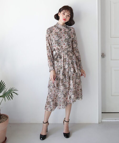 DHOLIC（ディーホリック）の「ストラップSETアンバランス花柄ワンピース（ワンピース・レディース・ブラック/ホワイト/レッド・FREE）」の2枚目の写真