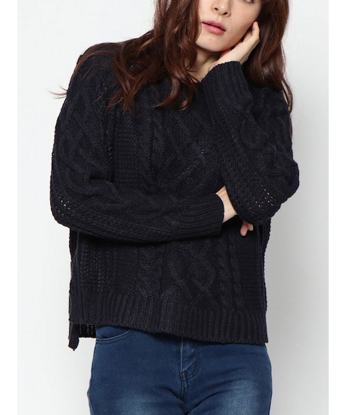 STYLEBLOCK（スタイルブロック）の「アクリルカシミヤタッチケーブルプルオーバー（ニット/セーター・レディース・アイボリー/ライトグレー/レッド/ネイビー・M）」の2枚目の写真