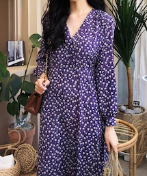 DHOLIC | ウエストタイVネック花柄ワンピース(ワンピース)