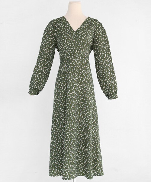 DHOLIC（ディーホリック）の「ウエストタイVネック花柄ワンピース（ワンピース・レディース・パープル/グリーン/ブラック・FREE）」の3枚目の写真