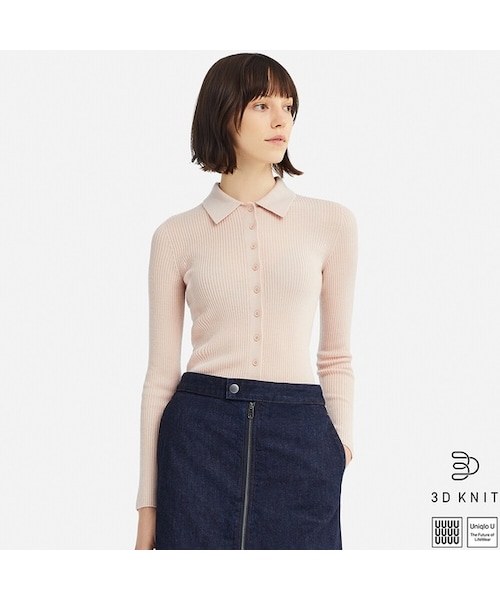 UNIQLO（ユニクロ）の「3Dエクストラファインメリノニットシャツ（長袖）（ニット/セーター・レディース・BLACK 09/BLUE 65/RED 15/WHITE 00/PINK 10・L/M/XL/S/XXL）」の4枚目の写真