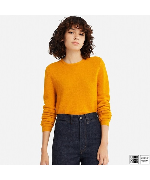 UNIQLO（ユニクロ）の「ウールクルーネックセーター（長袖）（ニット/セーター・レディース・PINK 10/BROWN 36/YELLOW 42/NAVY 69・L/XXL/XL/S/M）」の4枚目の写真