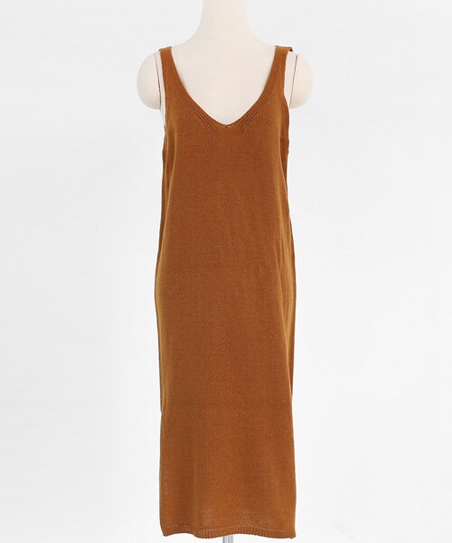 DHOLIC（ディーホリック）の「Vネックスリーブレスニットワンピース（ワンピース・レディース・ベージュ/ブラウン/ブラック/グリーン・FREE）」の3枚目の写真