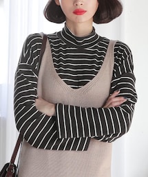 DHOLIC | ボーダーハーフネックTシャツ(Tシャツ/カットソー)