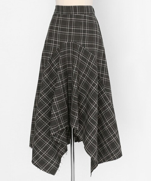DHOLIC(ディーホリック)の「アンバランスカットオフチェックスカート(スカート・レディース・ブラック/グレー・FREE)」の2枚目の写真