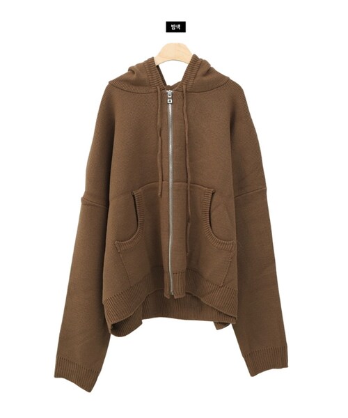 Dailyabout(デイリーアバウト)の「ニットジップアップパーカー(パーカー・レディース・グリーン/ベージュ/ピンク/ブラウン/ブラック/ホワイト・FREE)」の4枚目の写真