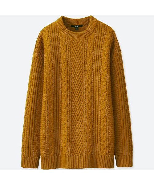 UNIQLO（ユニクロ）の「ケーブルロングセーター（長袖）（ニット/セーター・レディース・GRAY 03/YELLOW 47/OFF WHITE 01/NAVY 69・L/M/XL/XXL/S/XS）」の4枚目の写真