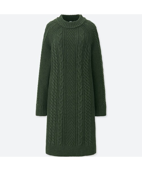 UNIQLO（ユニクロ）の「ケーブルニットワンピース（長袖）（ニット/セーター・レディース・OFF WHITE 01/DARK GREEN 59/NAVY 69・XXL/M/XS/S/L/XL）」の2枚目の写真