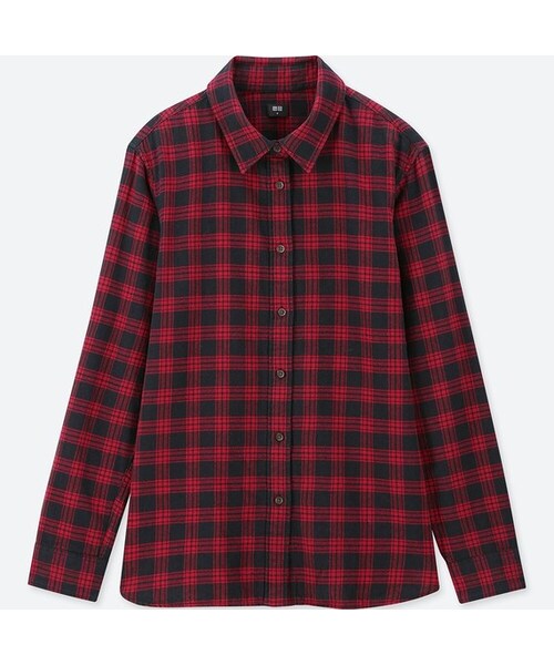 UNIQLO（ユニクロ）の「フランネルチェックシャツ（長袖）（シャツ/ブラウス・レディース・OFF WHITE 01/RED 17・XS/S/XL/L/3XL/XXL/M）」の2枚目の写真