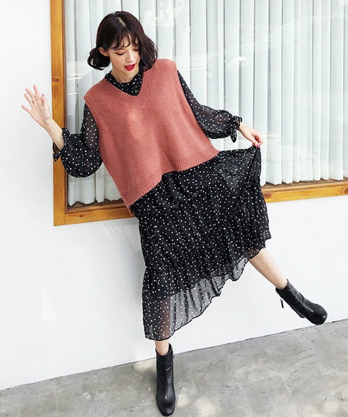 Dholic ディーホリック の ベストsetドットワンピース ワンピース Wear