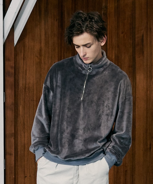 LIDNM（リドム）の「ベロアボアリングジップアップ【チャコール】（その他トップス・メンズ・グレー・S.M.L）」の2枚目の写真