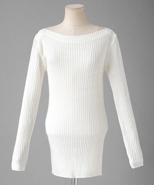 DHOLIC（ディーホリック）の「ボートネックリブニットTシャツ（Tシャツ/カットソー・レディース・グリーン/ホワイト/ブラック/ベージュ/パープル・FREE）」の2枚目の写真