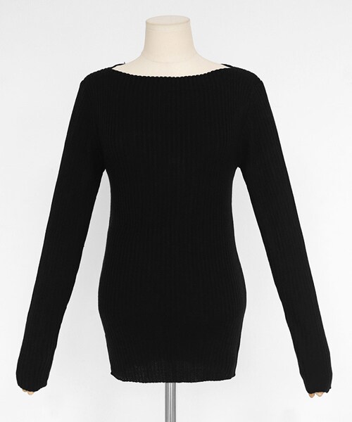 DHOLIC（ディーホリック）の「ボートネックリブニットTシャツ（Tシャツ/カットソー・レディース・グリーン/ホワイト/ブラック/ベージュ/パープル・FREE）」の3枚目の写真