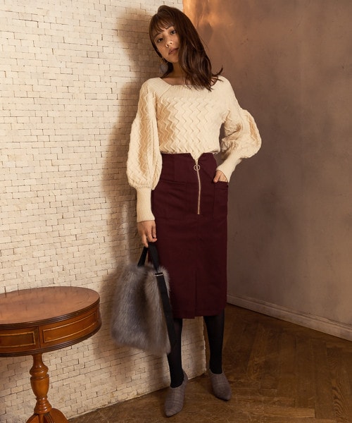 Andemiu（アンデミュウ）の「カルゼタイトスカート（スカート・ブラック/ボルドー/ベージュ）」の4枚目の写真