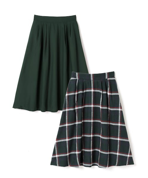 GRL（グレイル）の「無地×チェックリバーシブルフレアスカート（スカート・レディース・イエロー/グリーン・M）」の2枚目の写真