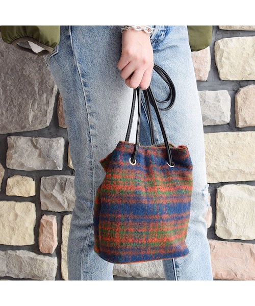 no brand（ノーブランド）の「チェックウール巾着BAG（ショルダーバッグ・レディース・その他）」の2枚目の写真