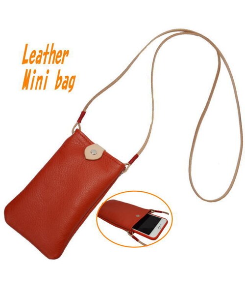 Handmade ハンドメイド の 携帯ホルダー 牛革 ポシェット スマホショルダー I Phone7plus Red スマホケース カバー Wear