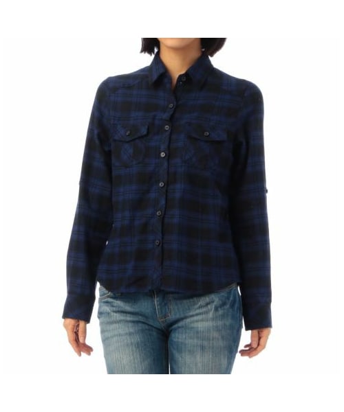 OZOC(オゾック)の「チェック柄ロールアップ袖ネルシャツ(シャツ・ブラウス・レディース・ブルー系/レッド系/ブラック・M/S)」の3枚目の写真