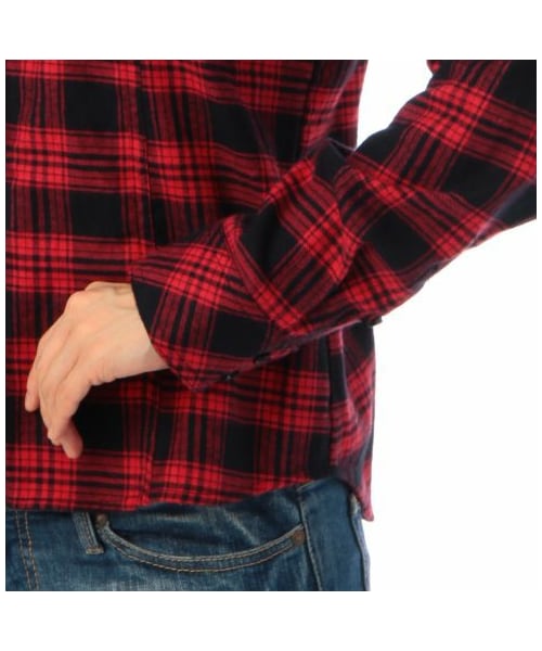 OZOC(オゾック)の「チェック柄ロールアップ袖ネルシャツ(シャツ・ブラウス・レディース・ブルー系/レッド系/ブラック・M/S)」の8枚目の写真