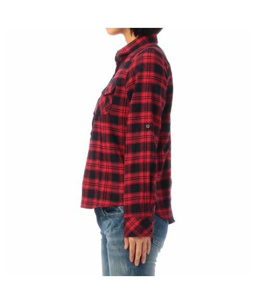 OZOC(オゾック)の「チェック柄ロールアップ袖ネルシャツ(シャツ・ブラウス・レディース・ブルー系/レッド系/ブラック・M/S)」の4枚目の写真