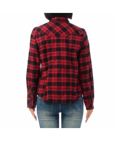 OZOC(オゾック)の「チェック柄ロールアップ袖ネルシャツ(シャツ・ブラウス・レディース・ブルー系/レッド系/ブラック・M/S)」の5枚目の写真