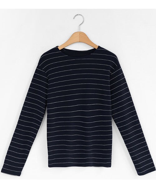 DHOLIC（ディーホリック）の「ボーダーラウンドネックTシャツ（Tシャツ/カットソー・レディース・グリーン/ホワイト/ブラック/レッド・FREE）」の3枚目の写真