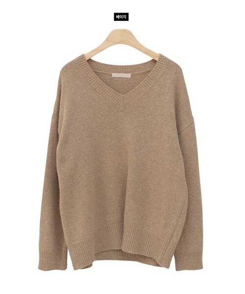 Dailyabout（デイリーアバウト）の「Vネック長袖ニット（ニット/セーター・レディース・オレンジ/ホワイト/ベージュ/グリーン/ピンク/ブラック・FREE）」の4枚目の写真