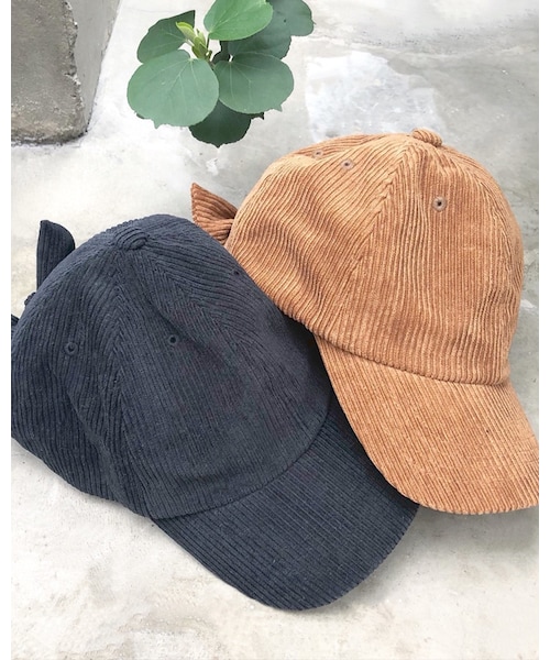 chocomee（チョコミー）の「コーデュロイリボンキャップ（キャップ・レディース・ブラック/ベージュ・FREE）」の2枚目の写真