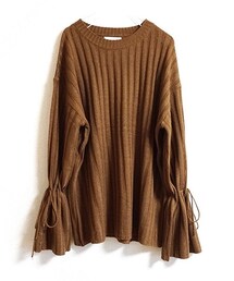 Tiffee SELECT | リボン絞りベルスリーブリブニットセーター(ニット/セーター)