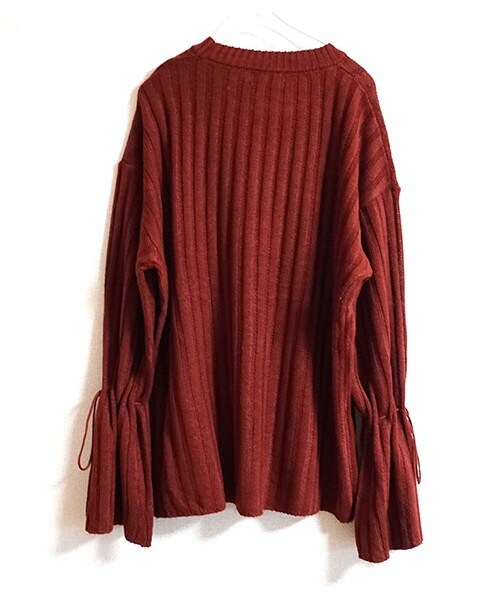 Tiffee SELECT（ティフィーセレクト）の「リボン絞りベルスリーブリブニットセーター（ニット/セーター・レディース・ブラウン/ワインレッド・F）」の9枚目の写真