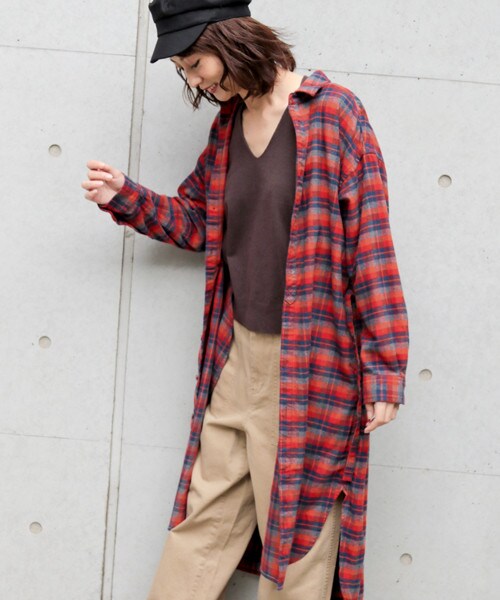 Lakole ラコレ の ネルチェックロングシャツワンピース トップス Wear