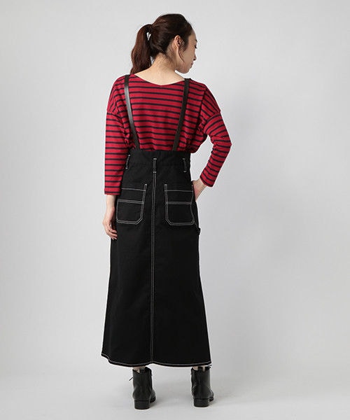 studio CLIP（スタディオクリップ）の「サスペンダー付きナロースカート（スカート・ブラック/カーキ）」の4枚目の写真