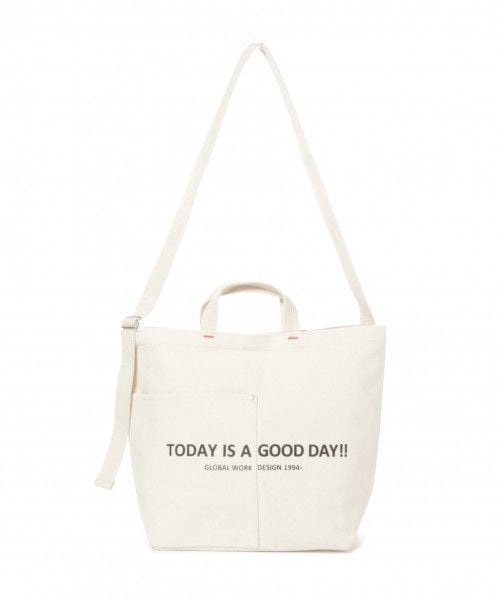 GLOBAL WORK（グローバルワーク）の「GLOBAL WORK LOGO トート2WAY（バッグ・ホワイト(Hello)/ホワイト(Peace)/ホワイト(TODAY)）」の3枚目の写真