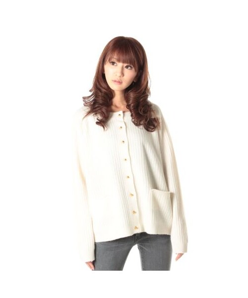 GINGER ALE(ジンジャーエール)の「LOOSE CARDIGAN(カーディガン・レディース・グレー/オフホワイト/ボルドー・S)」の2枚目の写真