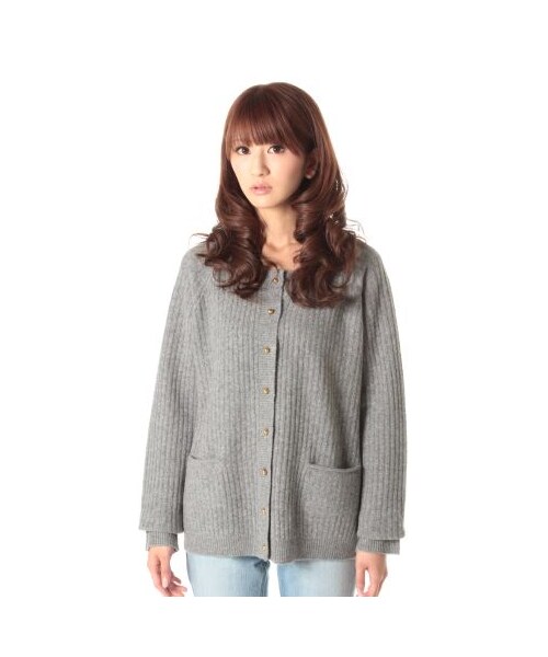 GINGER ALE(ジンジャーエール)の「LOOSE CARDIGAN(カーディガン・レディース・グレー/オフホワイト/ボルドー・S)」の1枚目の写真