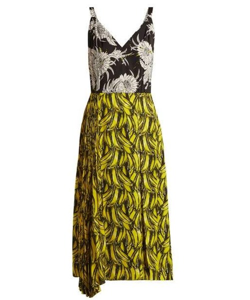 Prada,Prada - Banana And Dahlia Print Sleeveless Dress - Womens - Yellow  Print - WEAR